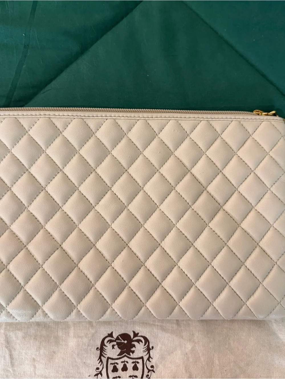 Quilted Leather Clutch in Light Beige